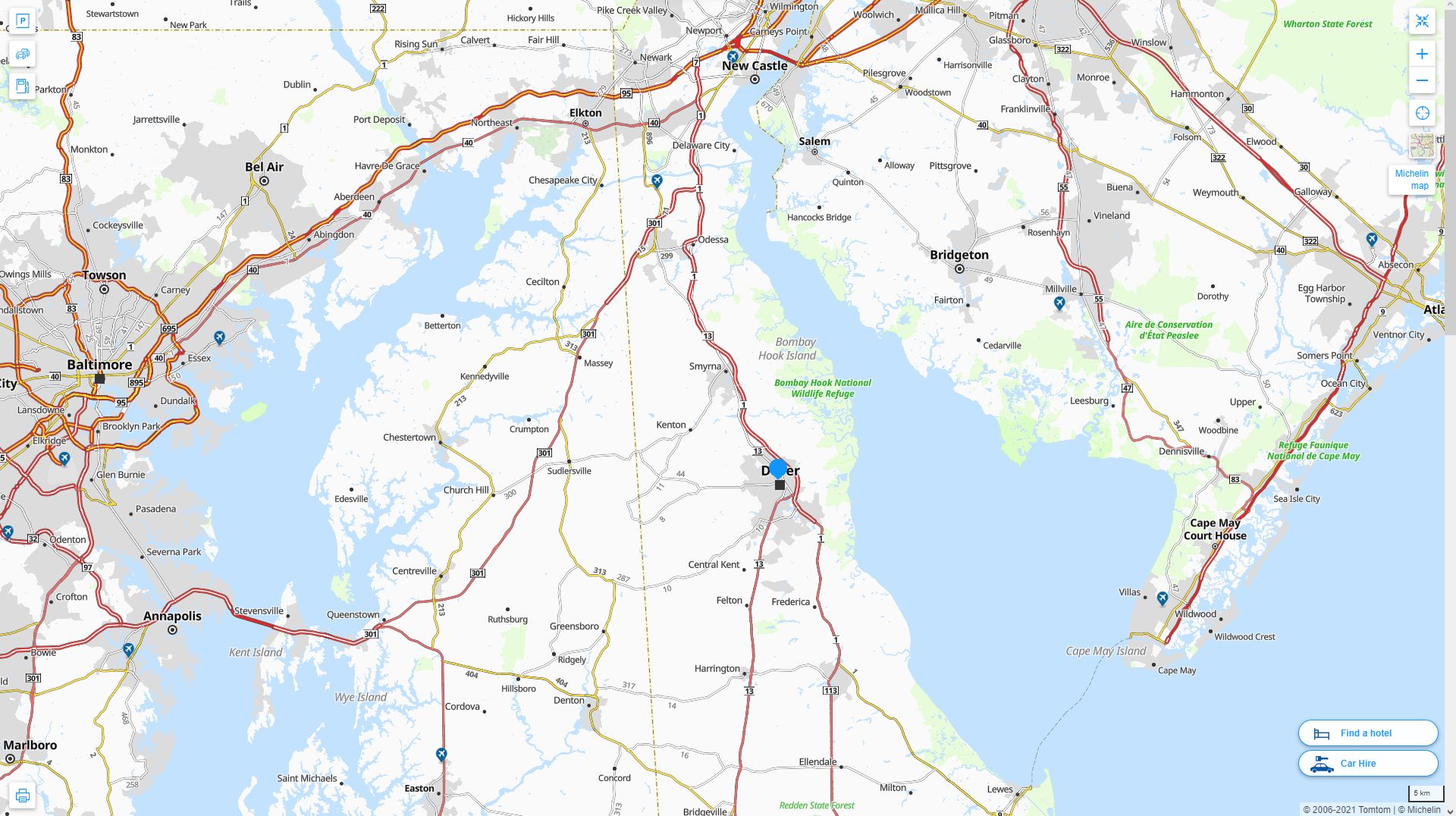 Dover Delaware Highway and Road Map